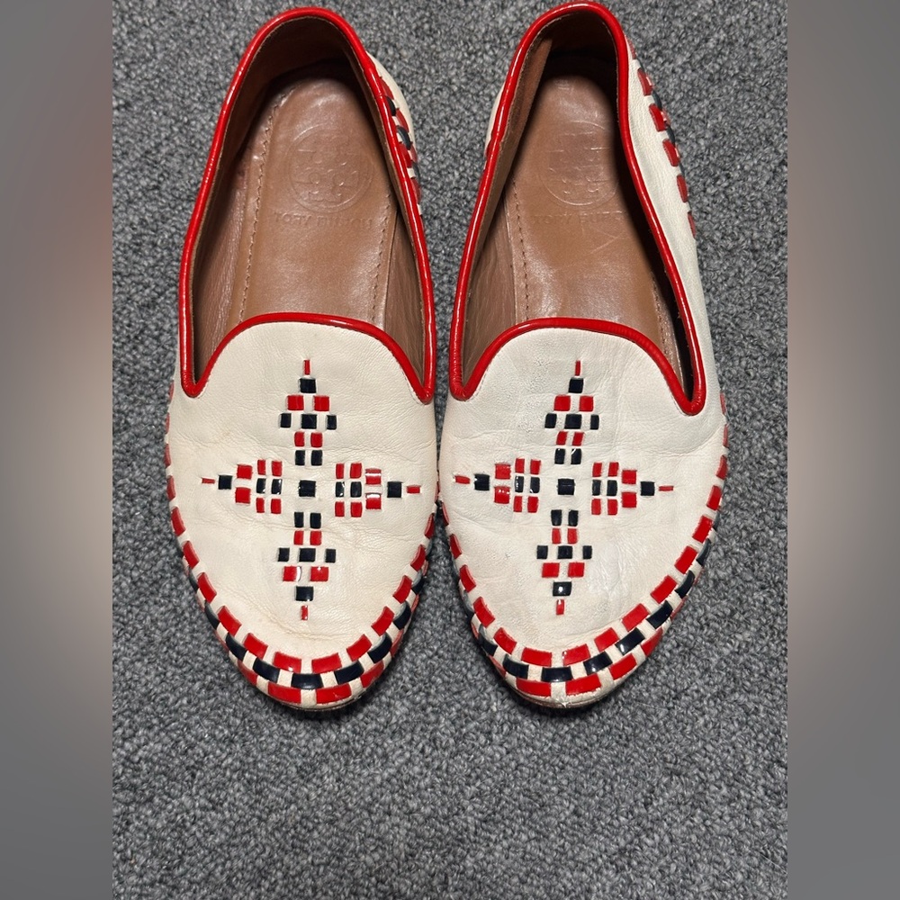 Tory Burch RARE Marlow Leather Braided Embroidered Loafer 5